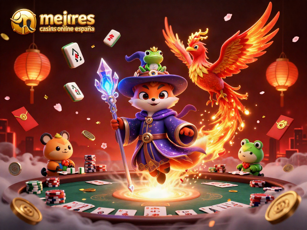 Disfruta de la emoción de los mejores casinos online en España con nuestros personajes mágicos en una escena vibrante.