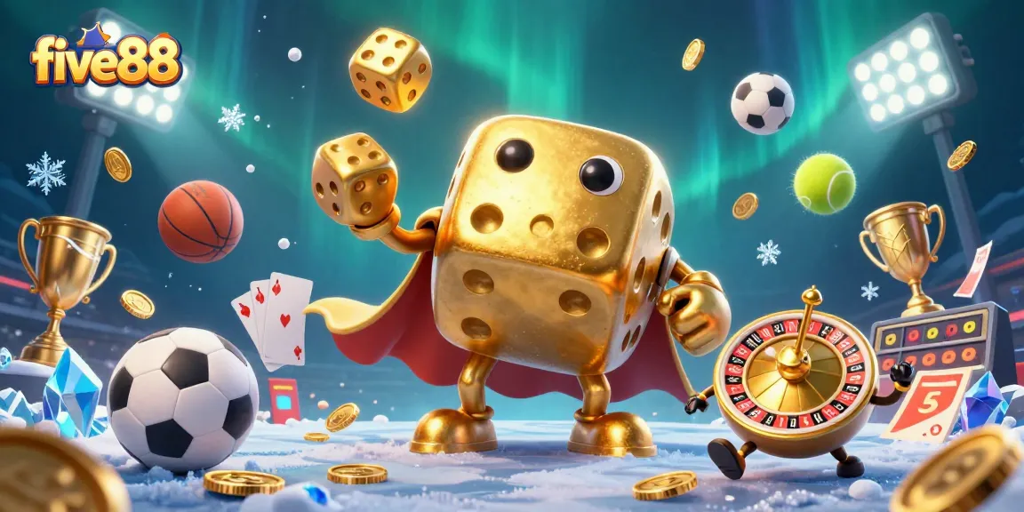 Experience the excitement of five88 with dynamic sports betting and casino elements illustrated in vibrant 3D.