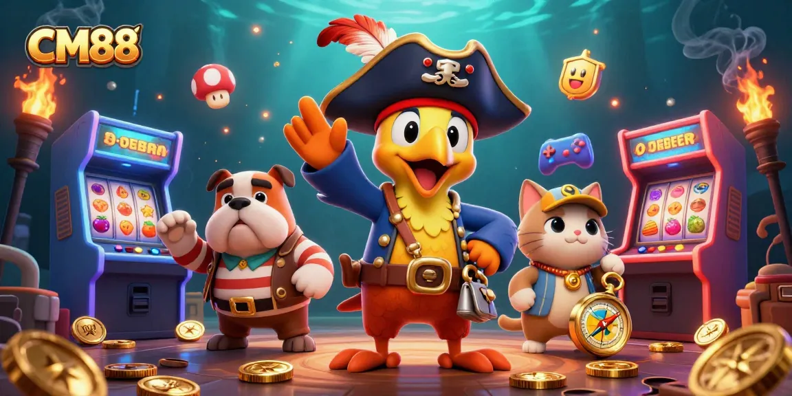 Engage in thrilling gaming at CM88 with vibrant slot machines and adventure-filled characters