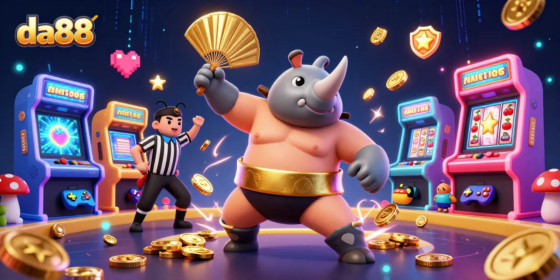 Experience the thrill of da88 with a vibrant sumo beetle champion and jackpot scenes.