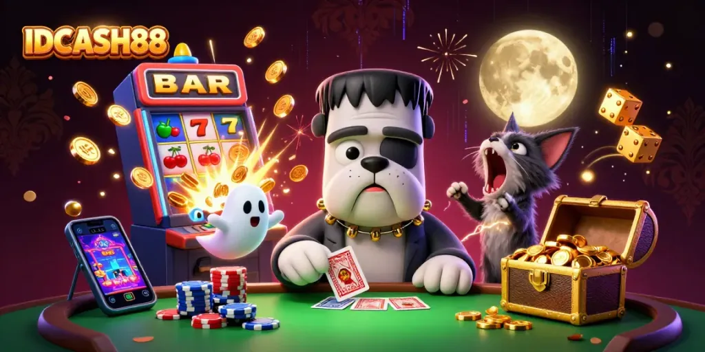 Experience thrilling gameplay at IDCASH88 with a monster dealer, ghost mouse, and golden treasures.