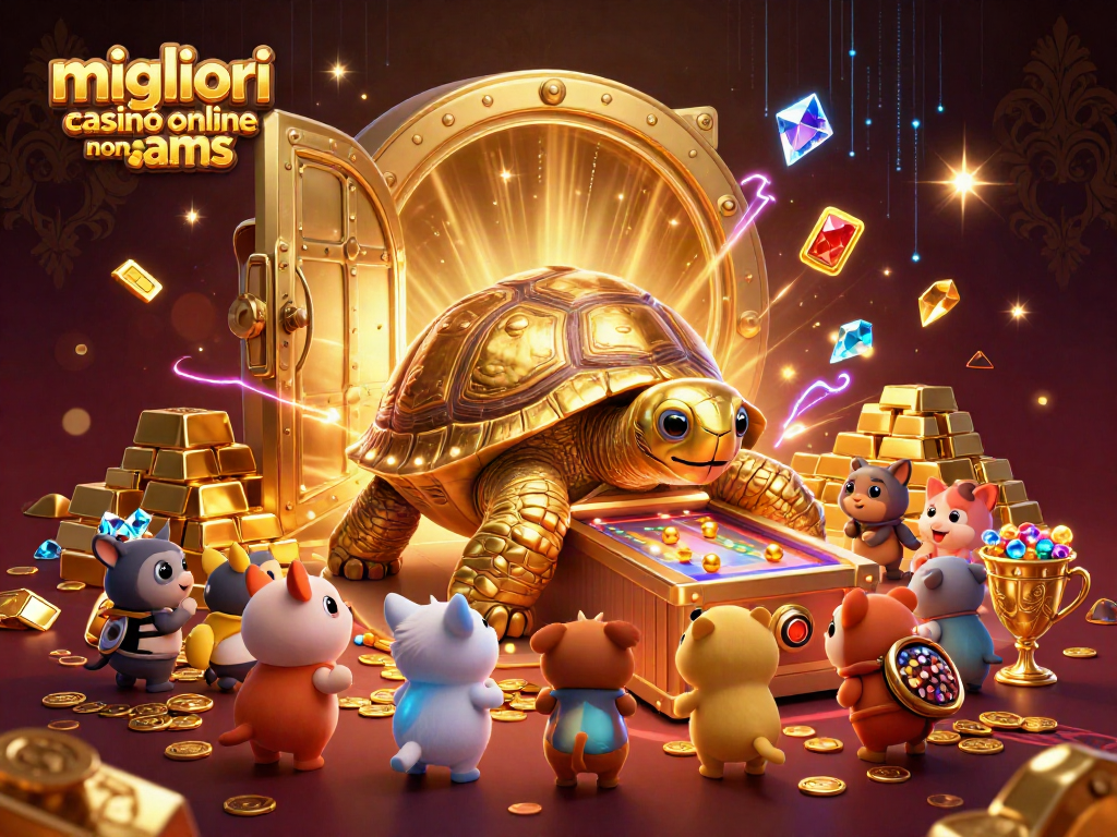 Illustrazione di tortuga d'oro nei migliori casinò online non aams con effetti di gioielli e tesori.