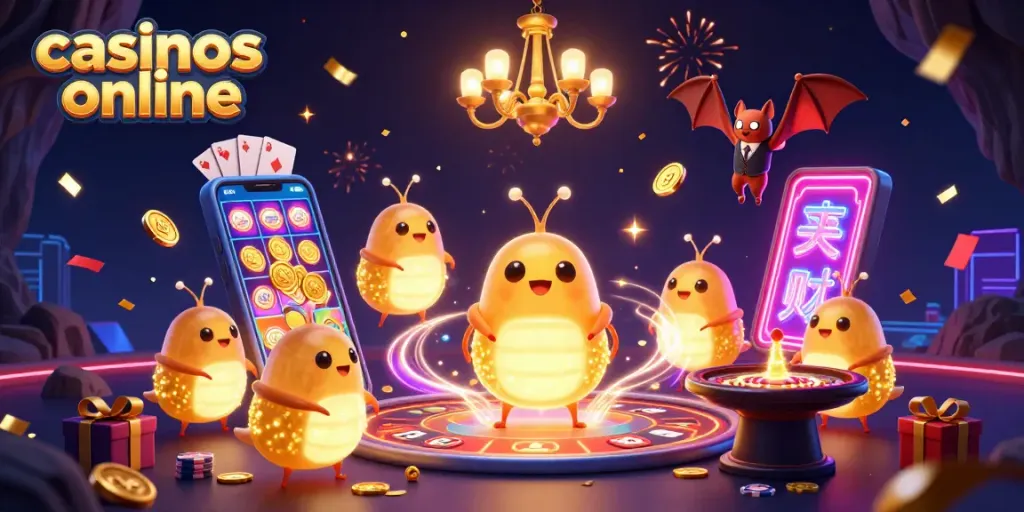 Disfruta de las tragamonedas en casinos online con un ambiente iluminado por gusanos de fuego.