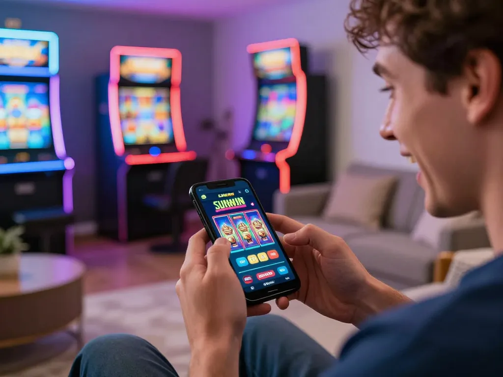 Engaging with LINK SUNWIN app on smartphone during an exciting online casino session.