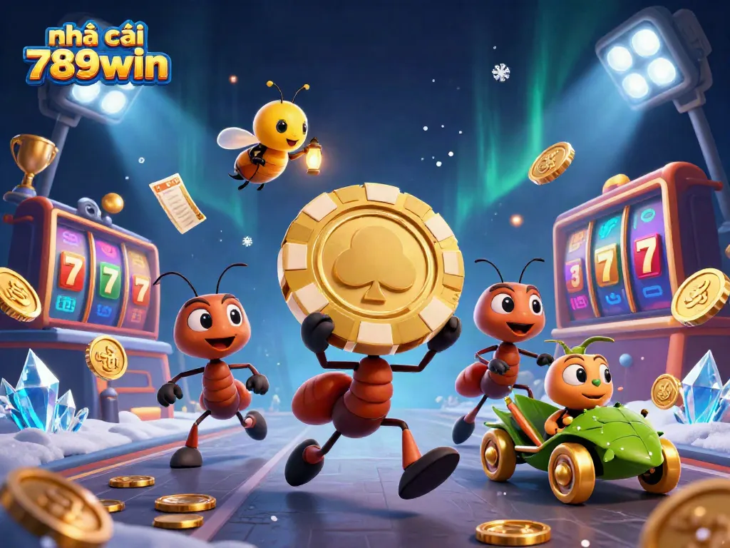 Join the action at nhà cái 789win with a heist scene featuring playful characters and vibrant casino elements.