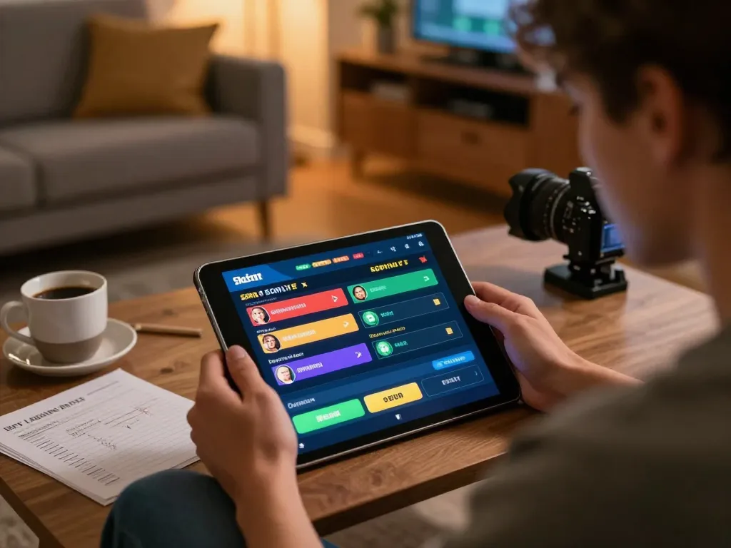 Person engaging in sports betting on a tablet at home, representing keonhacaii88