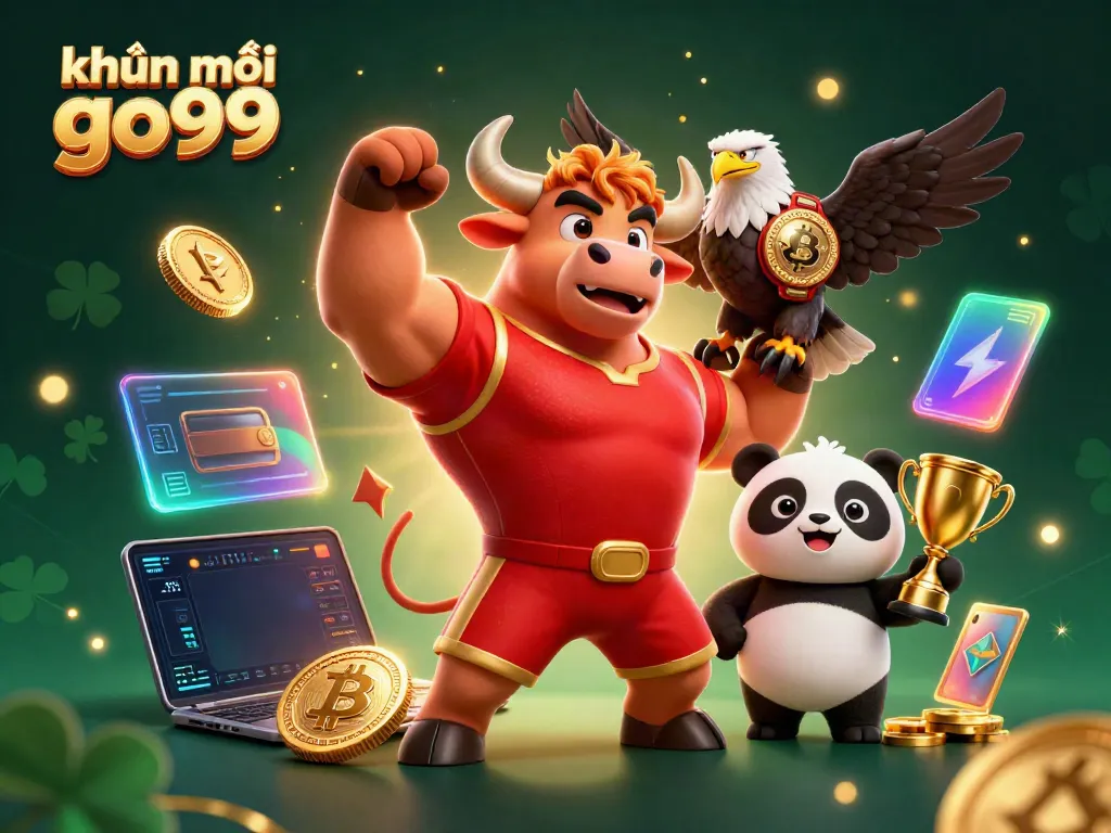 Engage with khuyến mãi go99 in a vibrant 3D casino world filled with exciting game symbols and characters.