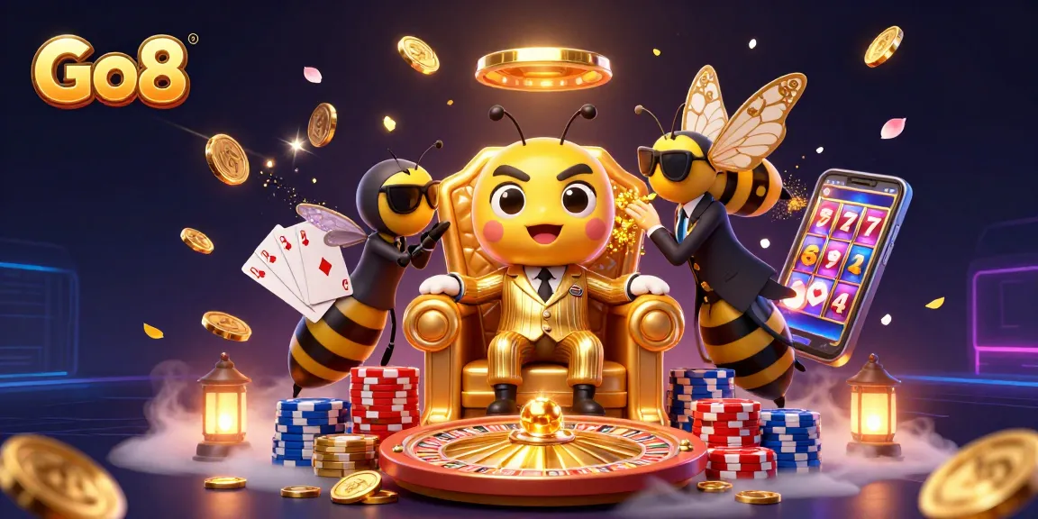 Engage with Go8's winning strategies in this vibrant 3D casino scene illustrating dynamic gameplay.