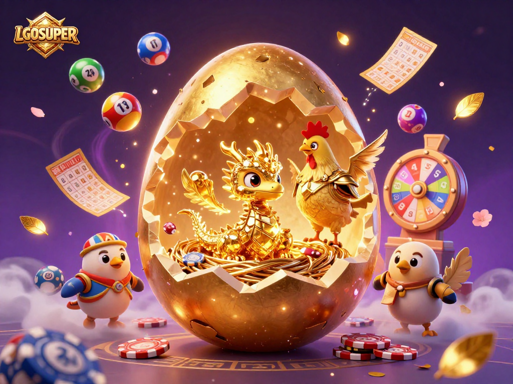 Engage with LGOSUPER's thrilling slots and rewards as golden dragons emerge amidst vibrant gaming elements.