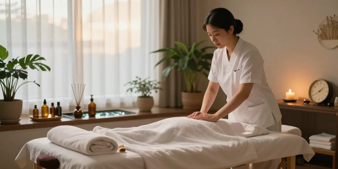 Relaxing 용인출장마사지 therapy setup in serene spa environment.