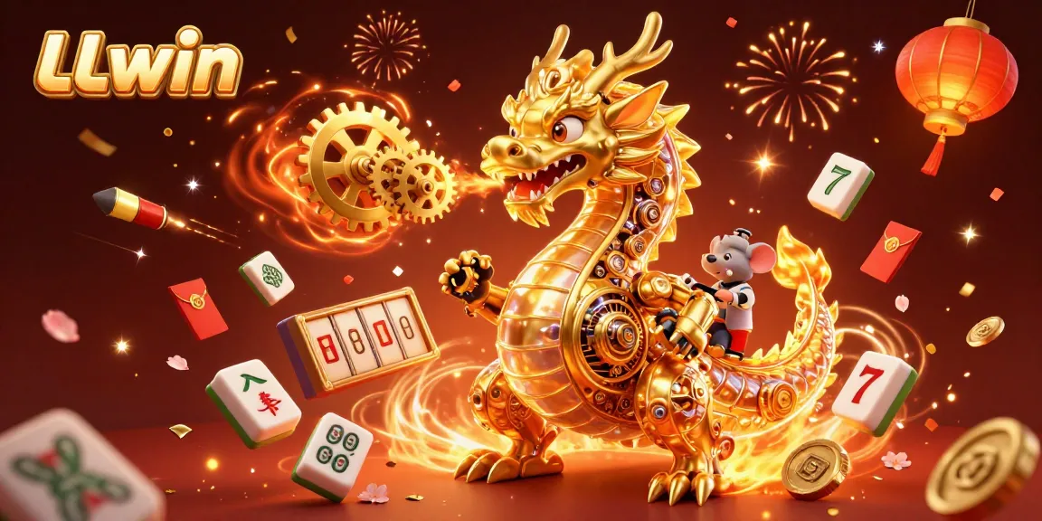 Experience thrilling moments with LLwin's dynamic online casino scene featuring a golden dragon and lively game elements.