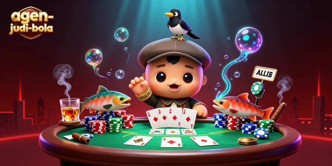 Engage in exciting bets with agen-judi-bola, featuring playful characters and vibrant casino elements.