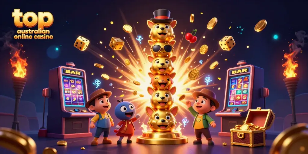 Experience the thrill of the top australian online casino with vibrant game elements and a charismatic golden totem pole.