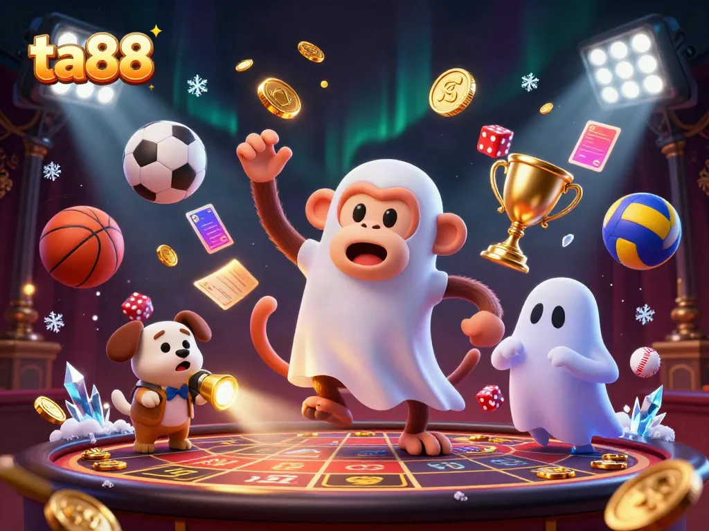 Experience the thrilling action of ta88 in a haunted casino with a lively poltergeist monkey and a curious puppy.