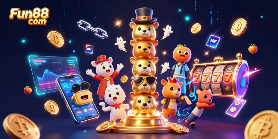 Experience Fun88 com's vibrant casino magic with golden totem pole and dynamic crypto elements
