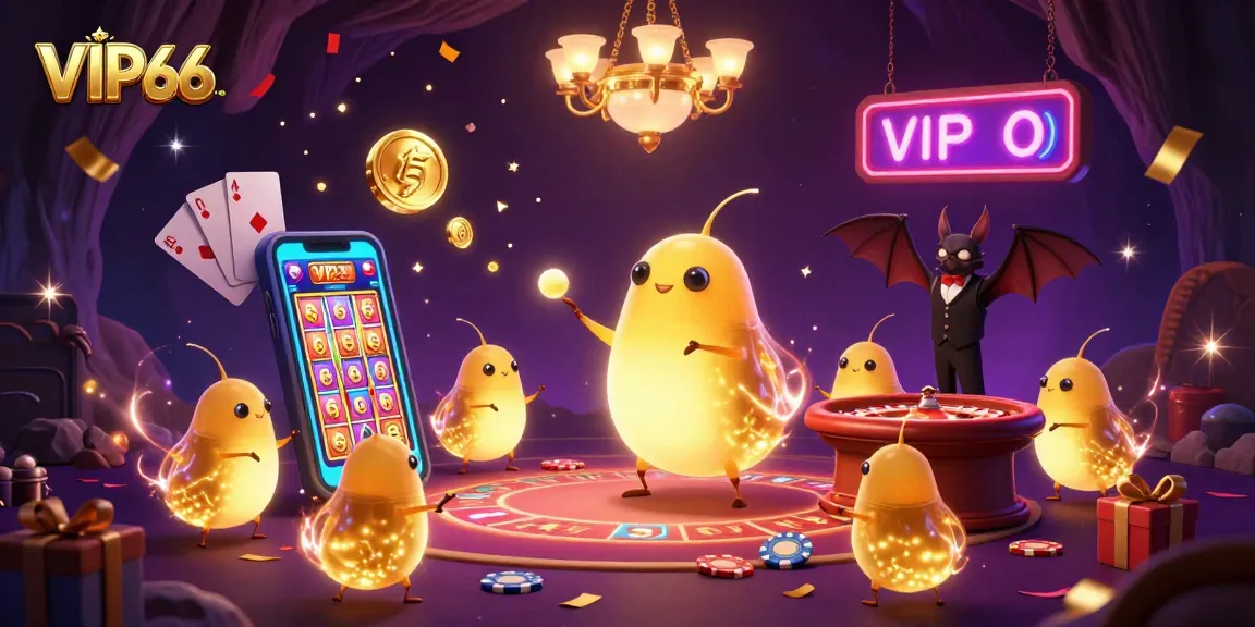 Experience thrilling gameplay at VIP66 with a vibrant cave casino scene illuminated by glowworms and a bat dealer.