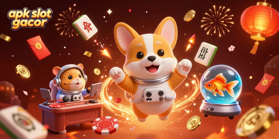 Engage with apk slot gacor extravaganza featuring a floating corgi in a space casino.