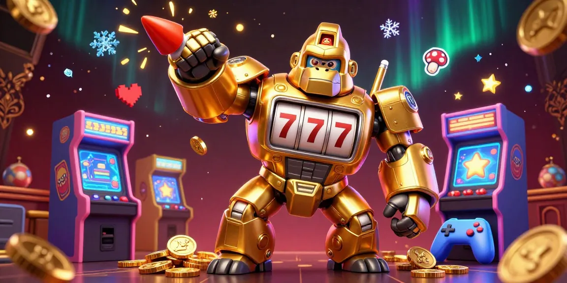 Experience lively gaming fun with sex vietsub’s visually stunning 3D illustration of a gorilla mech surrounded by vibrant retro arcade elements.