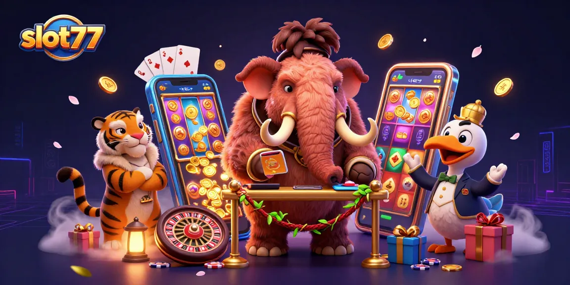 Engage in thrilling casino adventures with slot777 as mammoth bouncer monitors VIPs amidst rich gaming action.